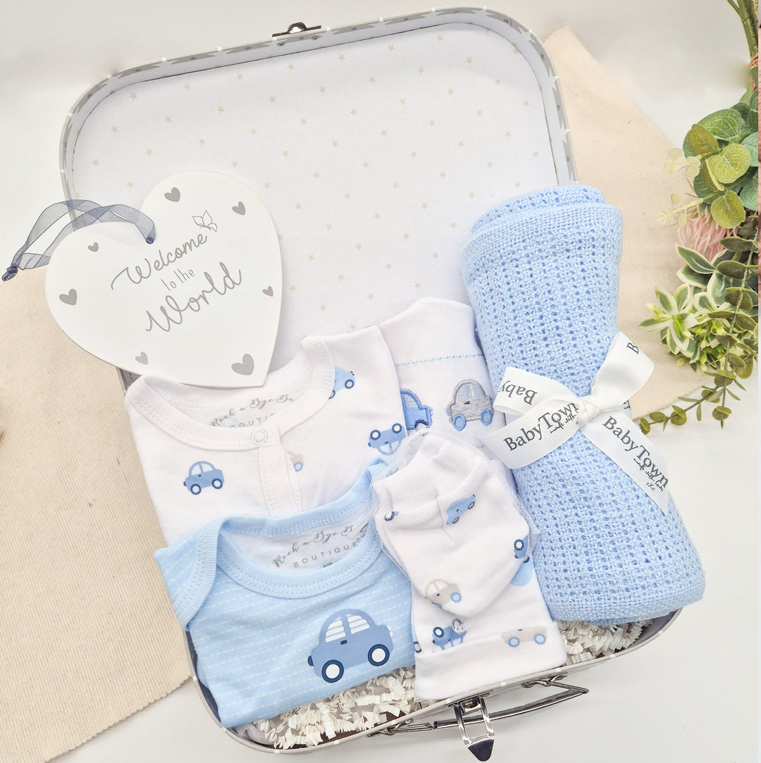 Boys Blue Cars Suitcase Gift Hamper