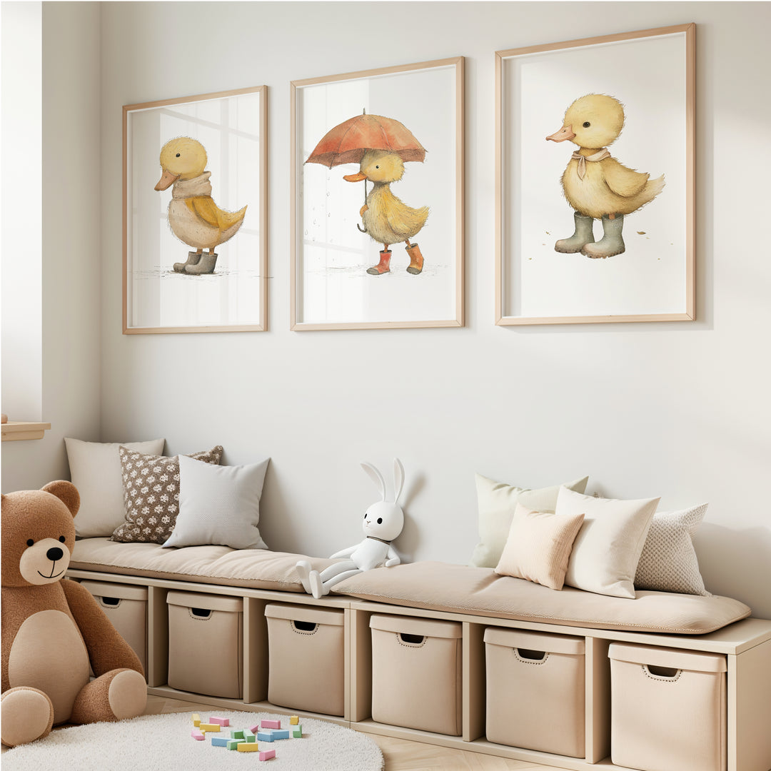 Yellow Duckling Set of 3 Wall Art
