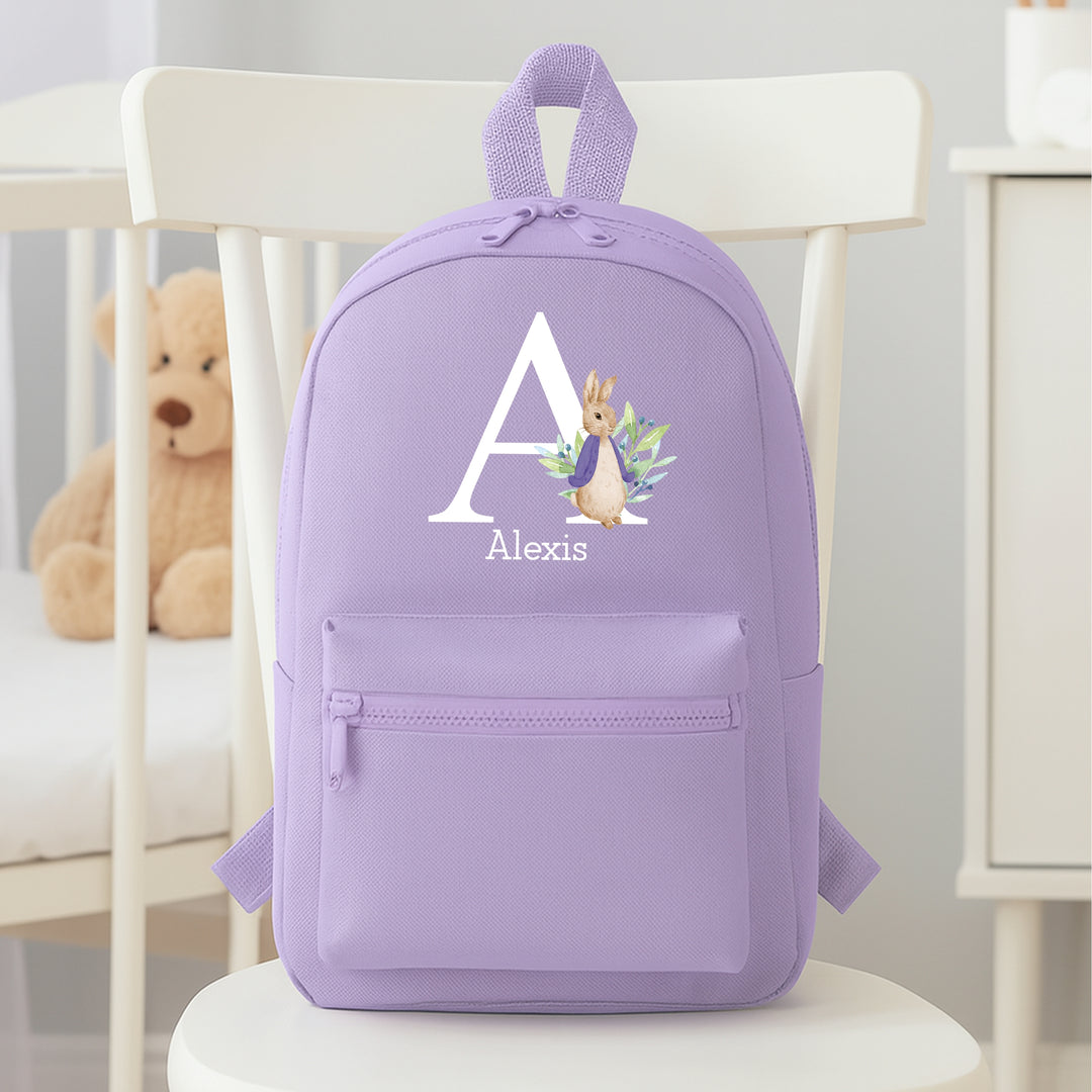 Personalised Purple Rabbit Initial Backpack