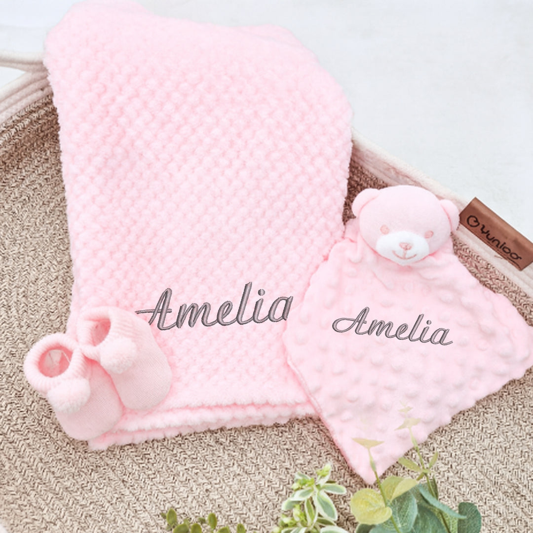 Personalised Girls Embroidered Pink Blanket, Comforter or Gift Set