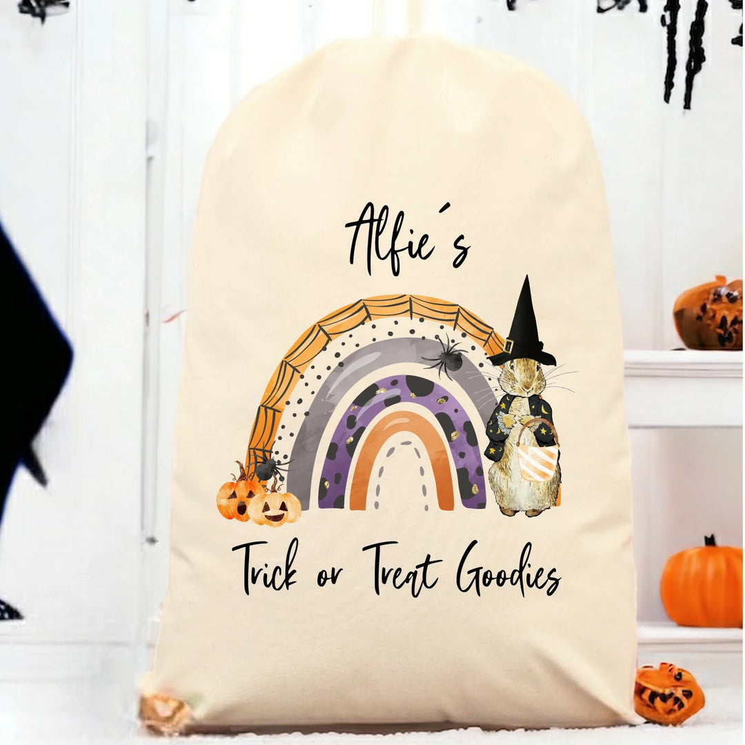 Personalised Rabbit Rainbow Halloween Treat Sack