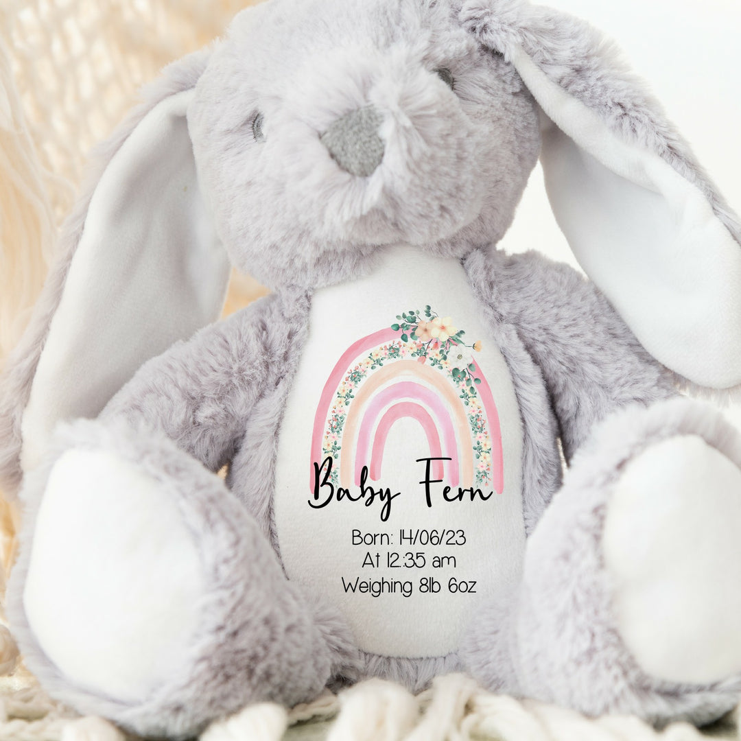 Personalised Pink Rainbow Birth Announcement Teddy