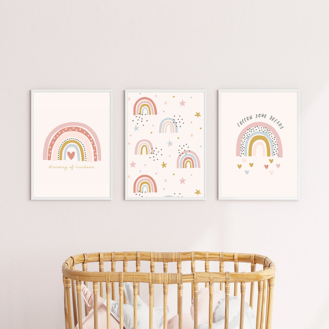 Pink Spotty Rainbow Set of 3 Wall Art