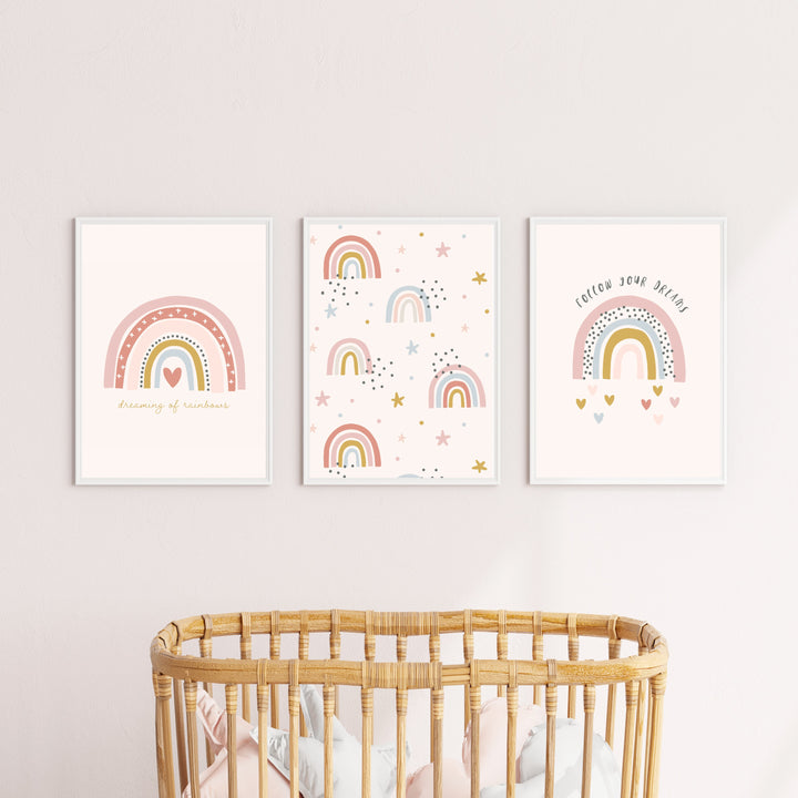 Pink Spotty Rainbow Set of 3 Wall Art