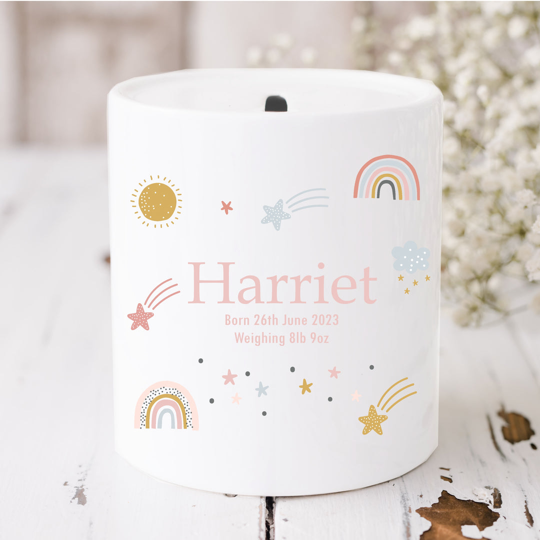 Personalised Pink Star Ceramic Money Box