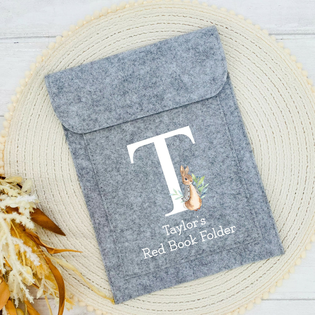 Personalised Rabbit Initial White Red Book Folder