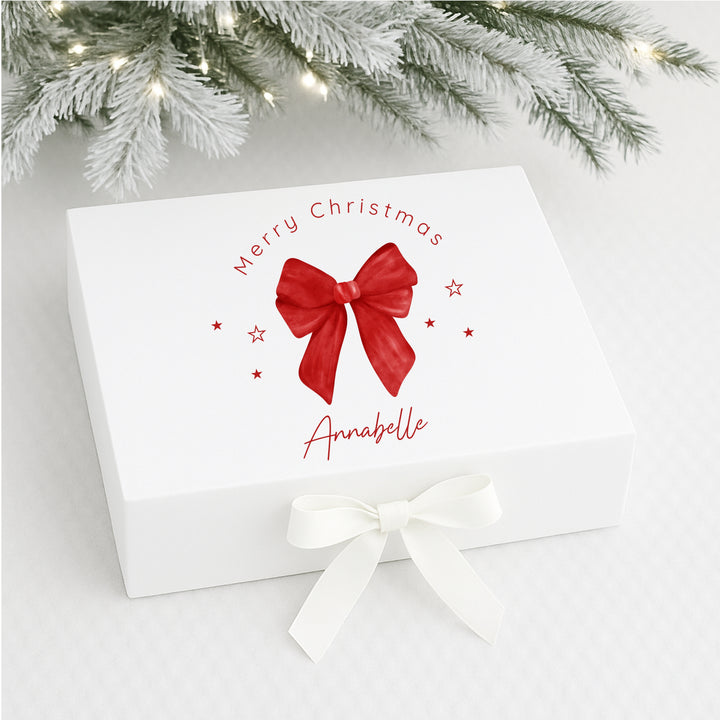 Personalised Red Bow Merry Christmas Eve Box
