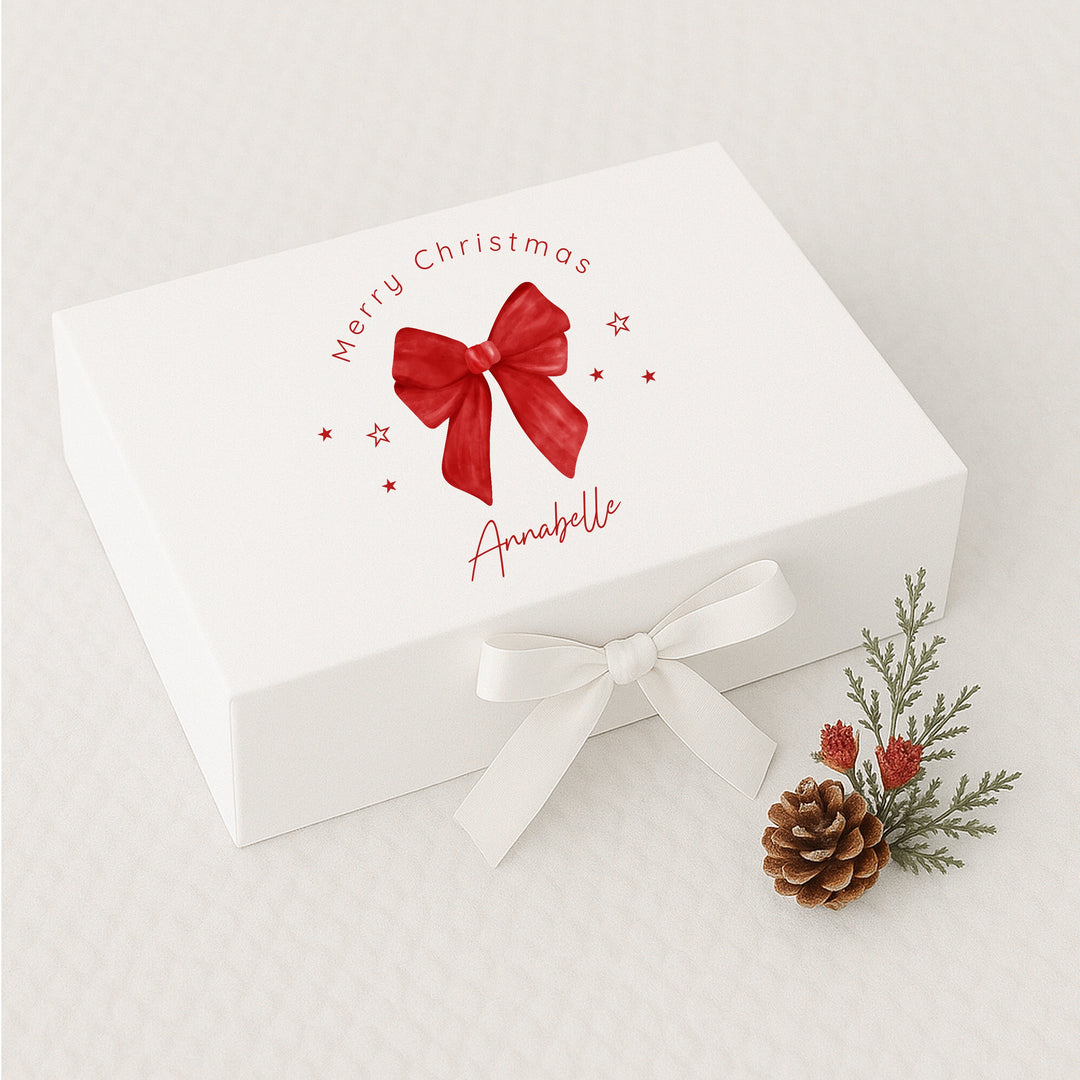 Personalised Red Bow Merry Christmas Eve Box