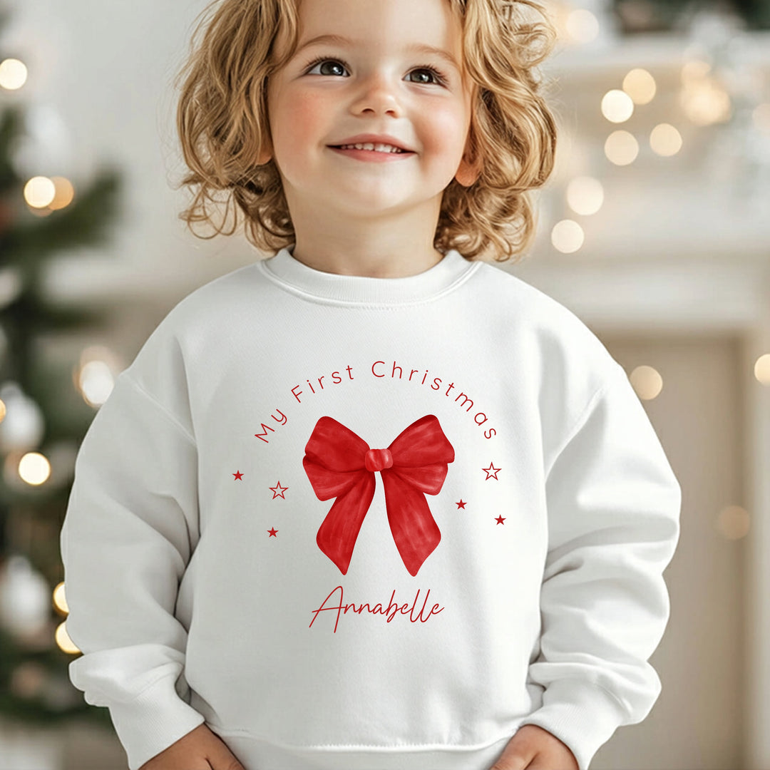 Personalised Kids Red Bow Christmas Jumper