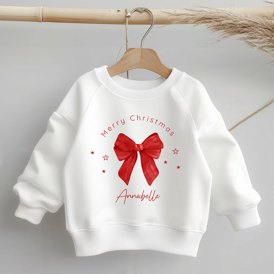 Personalised Kids Red Bow Christmas Jumper