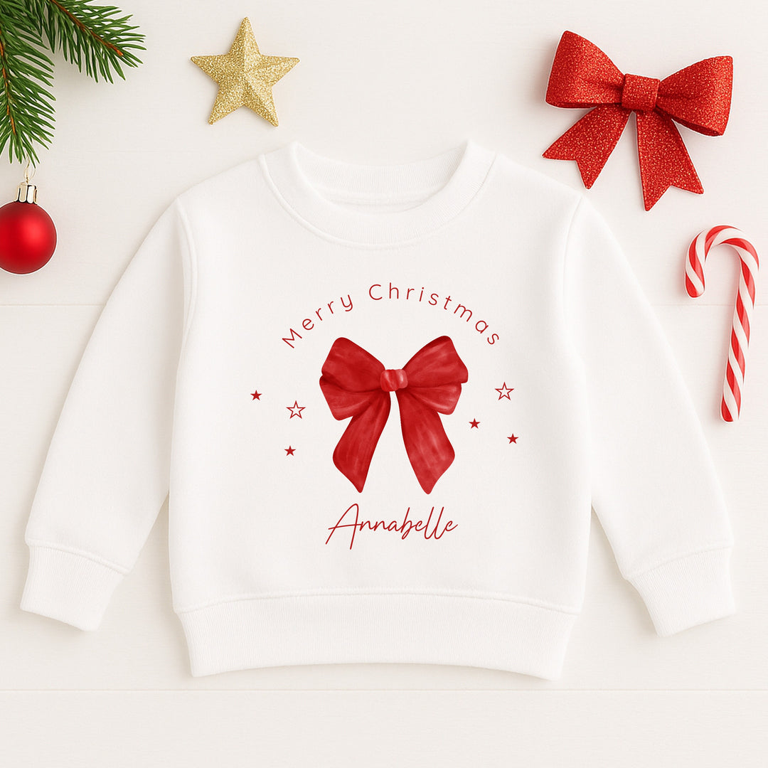 Personalised Kids Red Bow Christmas Jumper
