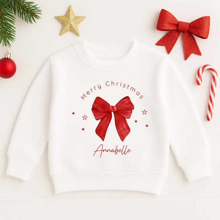 Personalised Kids Red Bow Christmas Jumper
