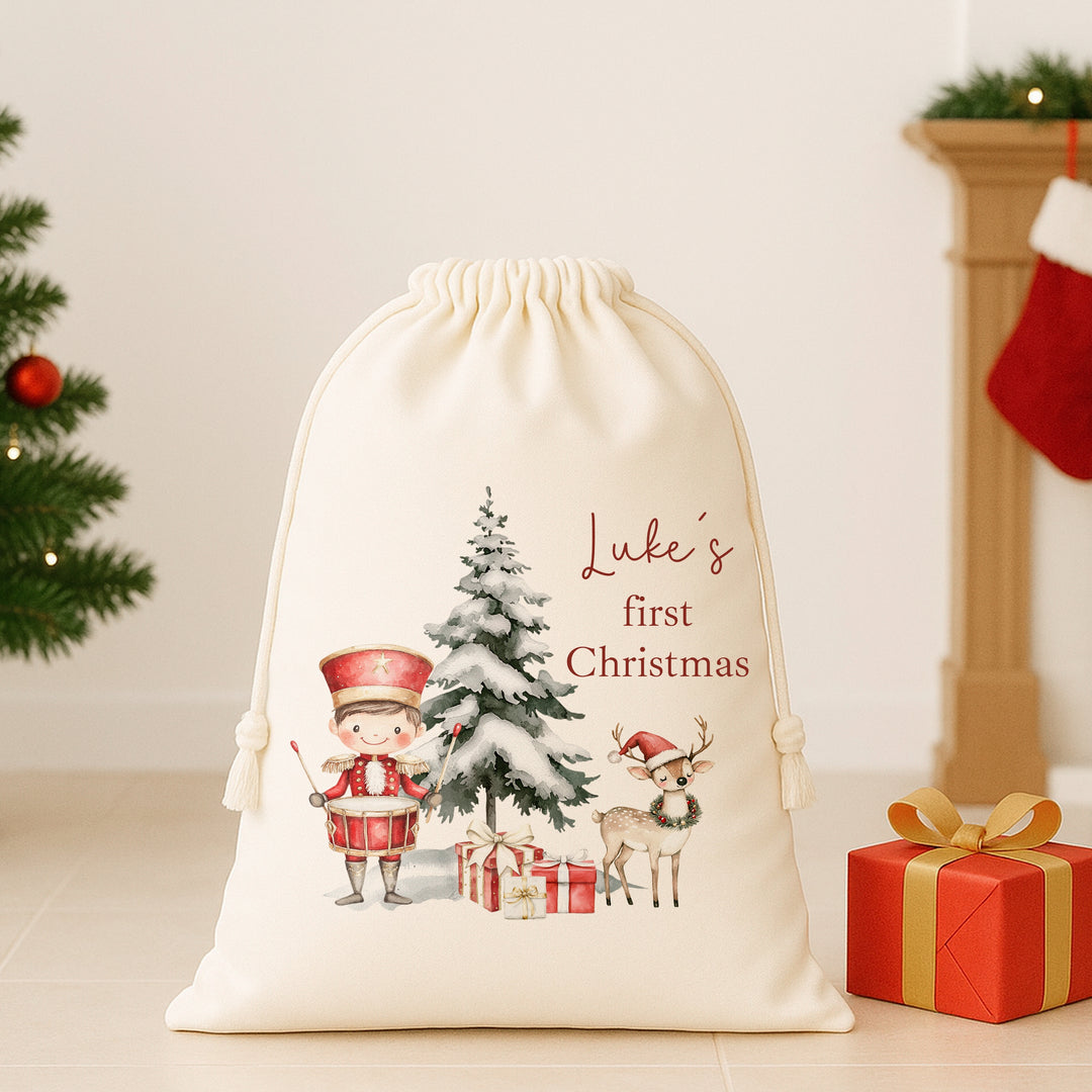 Personalised Red Nutcracker Christmas Canvas Santa Sack