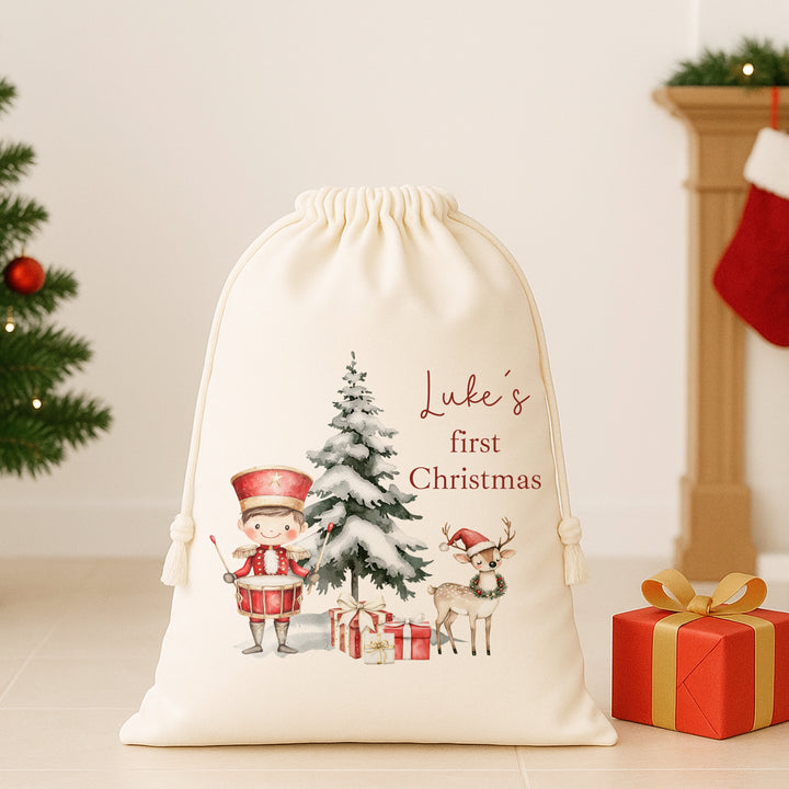 Personalised Red Nutcracker Christmas Canvas Santa Sack