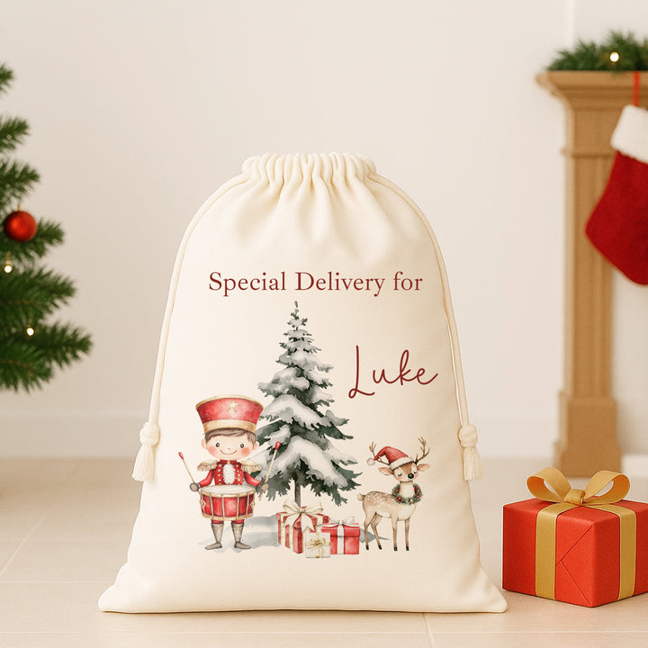 Personalised Red Nutcracker Christmas Canvas Santa Sack