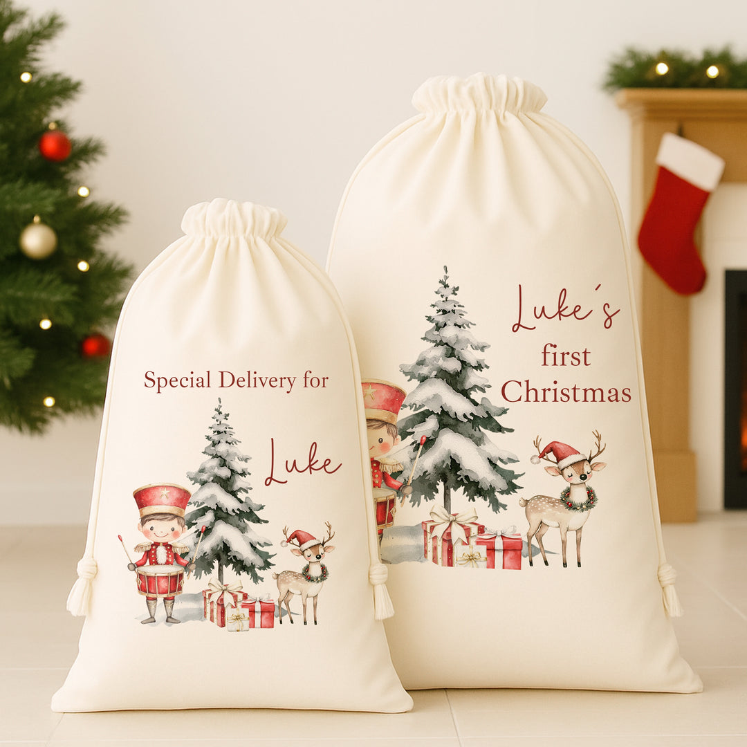 Personalised Red Nutcracker Christmas Canvas Santa Sack