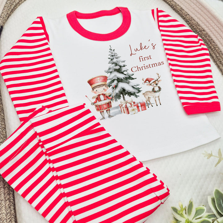 Personalised Red Nutcracker Red Stripe Christmas Pyjamas