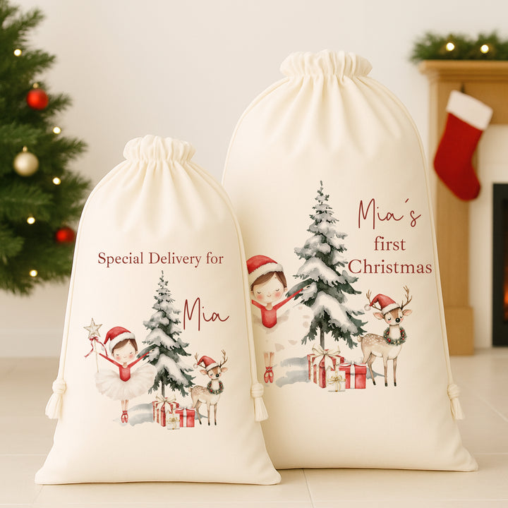 Personalised Red Girl Nutcracker Christmas Canvas Santa Sack