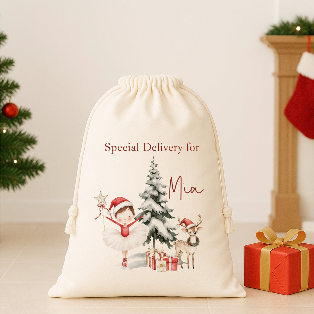 Personalised Red Girl Nutcracker Christmas Canvas Santa Sack