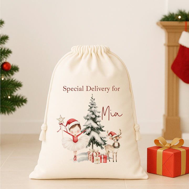 Personalised Red Girl Nutcracker Christmas Canvas Santa Sack