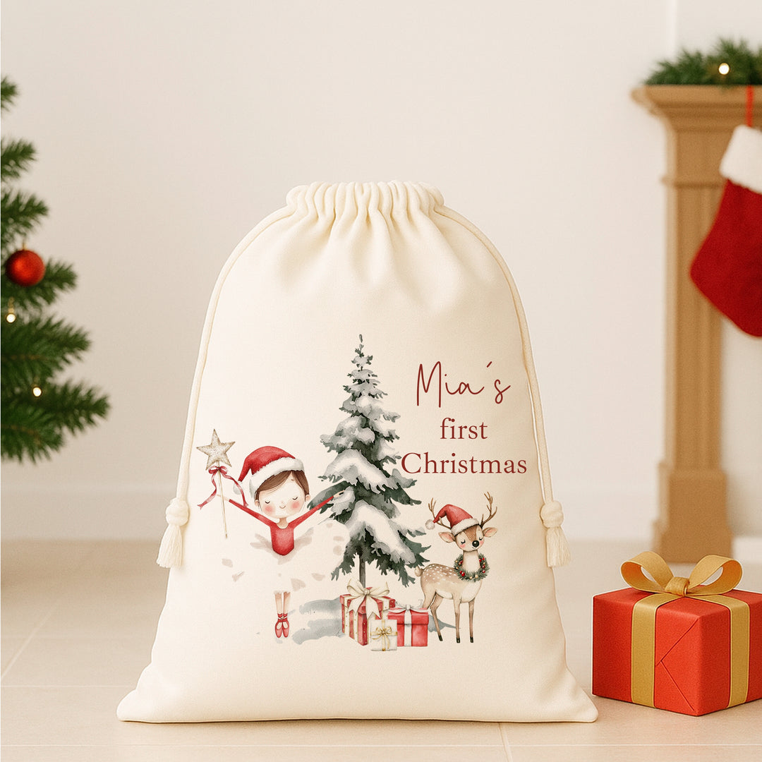 Personalised Red Girl Nutcracker Christmas Canvas Santa Sack