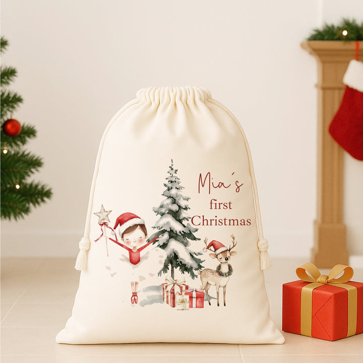 Personalised Red Girl Nutcracker Christmas Canvas Santa Sack