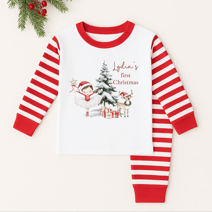 Personalised Red Girl Nutcracker Red Stripe Christmas Pyjamas