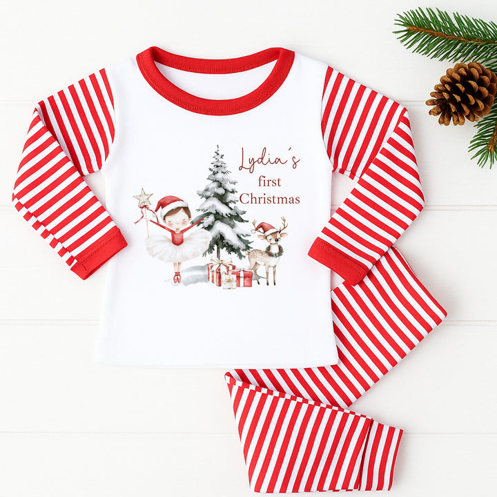 Personalised Red Girl Nutcracker Red Stripe Christmas Pyjamas