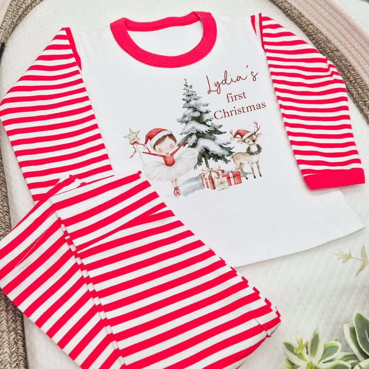 Personalised Red Girl Nutcracker Red Stripe Christmas Pyjamas