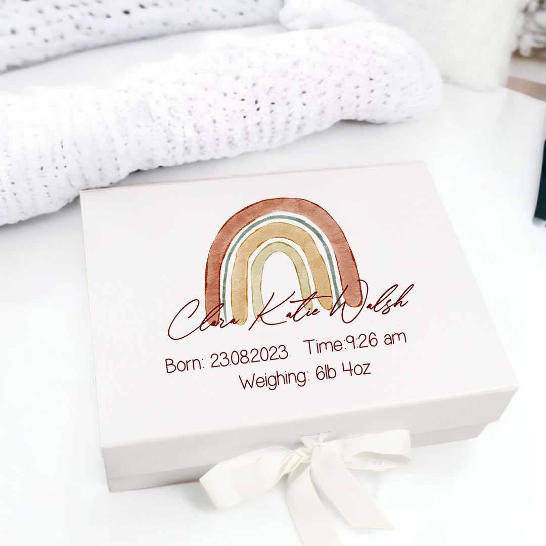 Personalised Red Rainbow Baby New Baby Gift Box