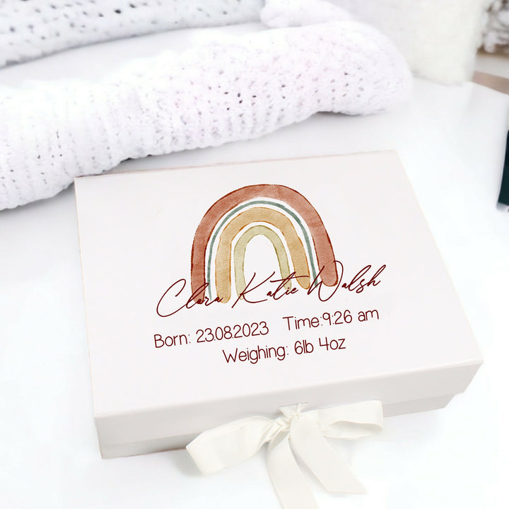 Personalised Red Rainbow Baby New Baby Gift Box