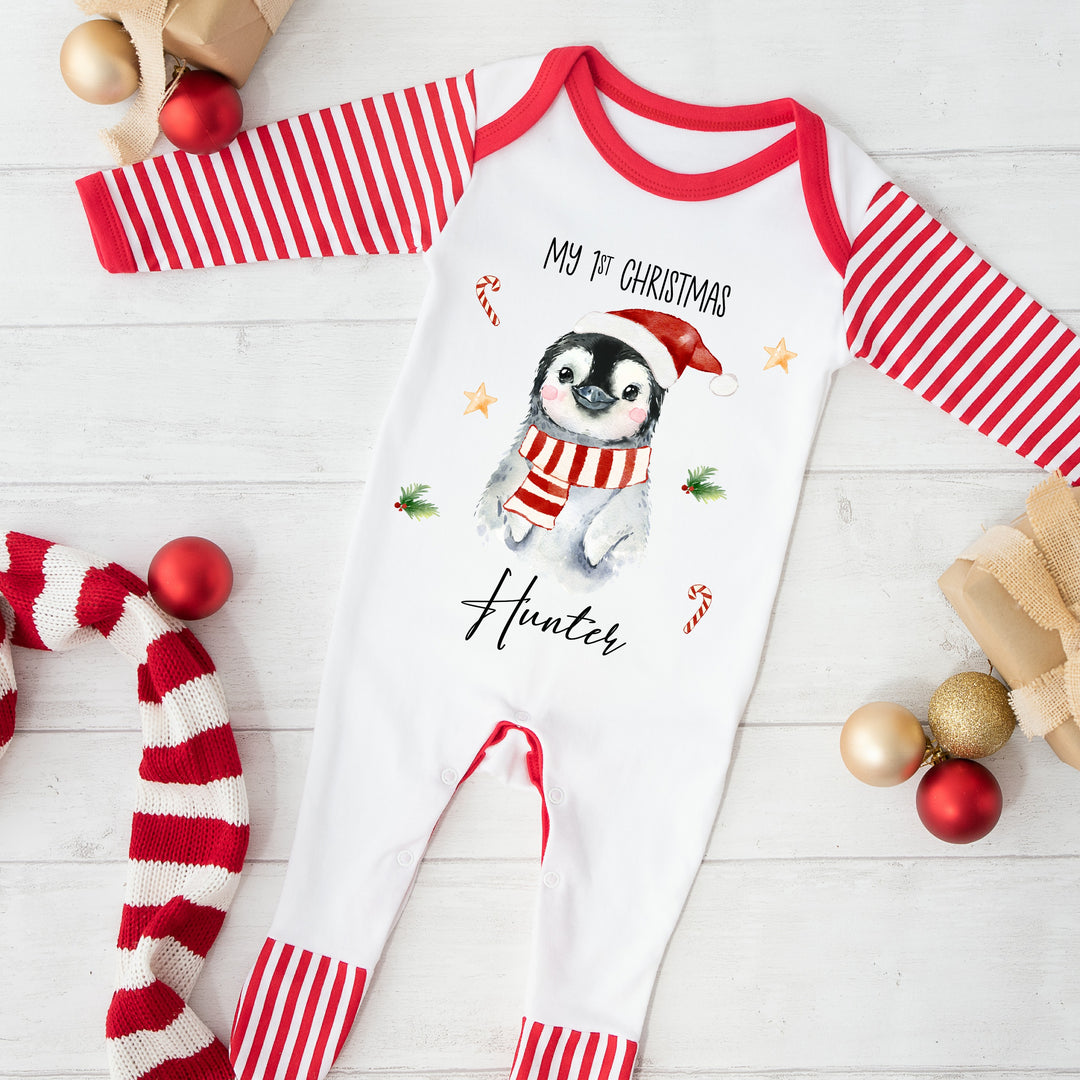 Personalised My 1st Christmas Festive Penguin Baby Grow