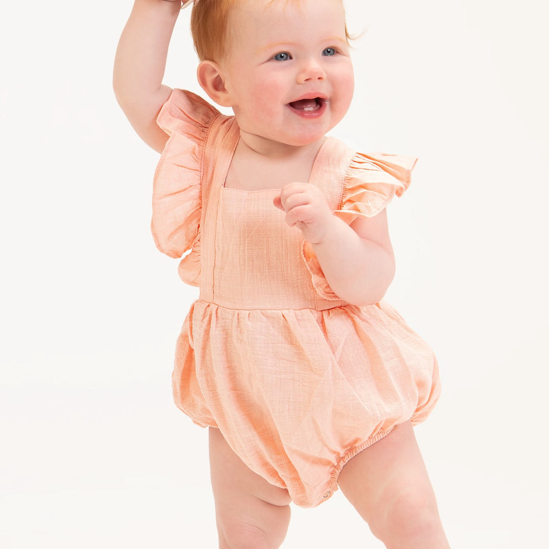 Peach Pink Ruffles Sleeveless Romper