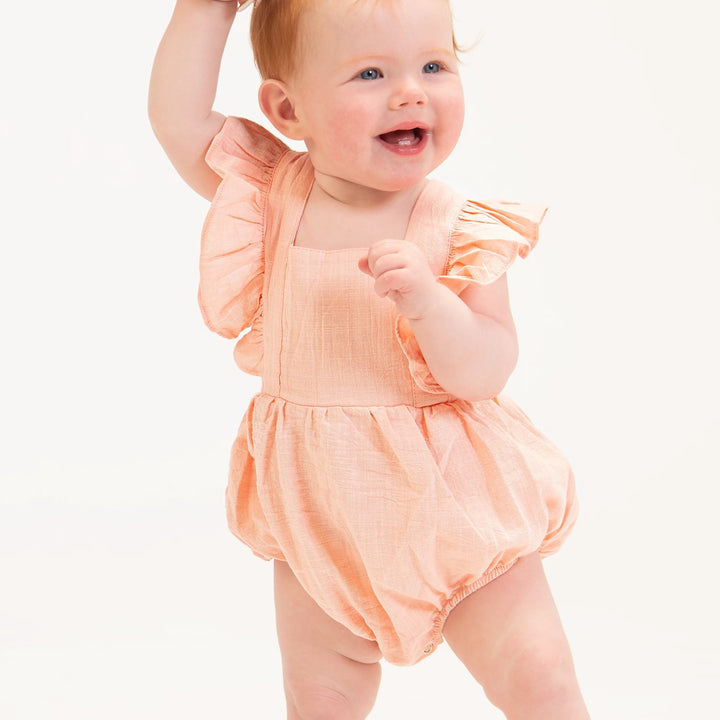 Peach Pink Ruffles Sleeveless Romper
