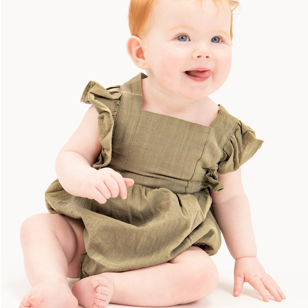Khaki Green Ruffles Sleeveless Romper