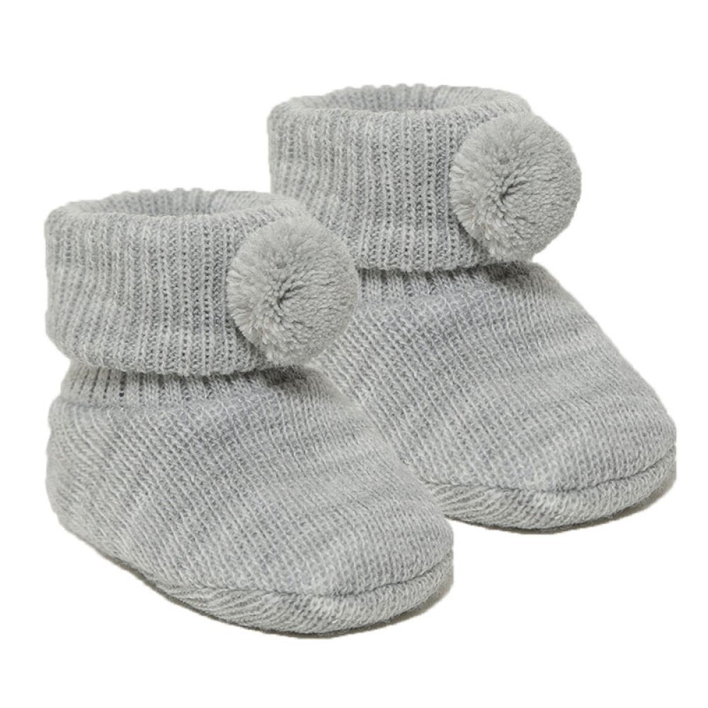 Grey Acrylic Booties with pom pom