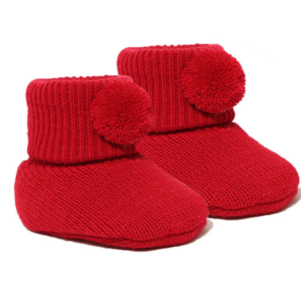 Red Acrylic Booties with pom pom