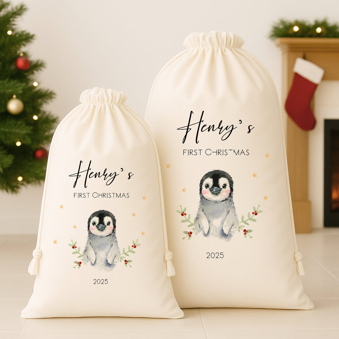 Personalised Little Penguin Santa Sack