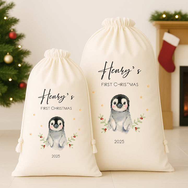 Personalised Little Penguin Santa Sack
