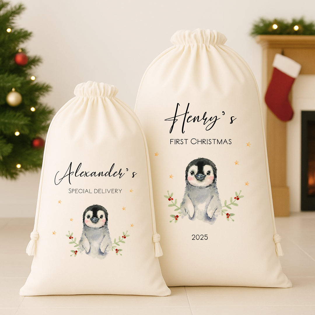 Personalised Little Penguin Santa Sack