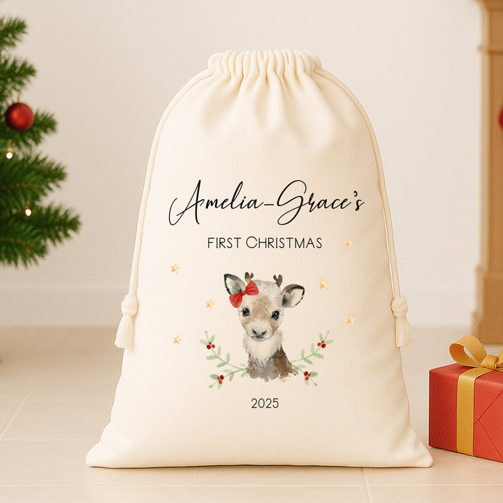 Personalised Girl Reindeer Santa Sack