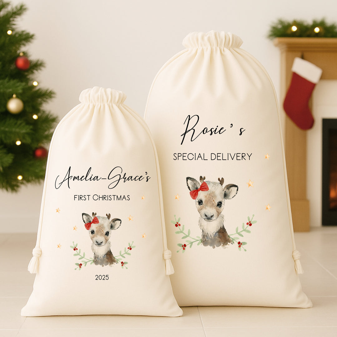 Personalised Girl Reindeer Santa Sack