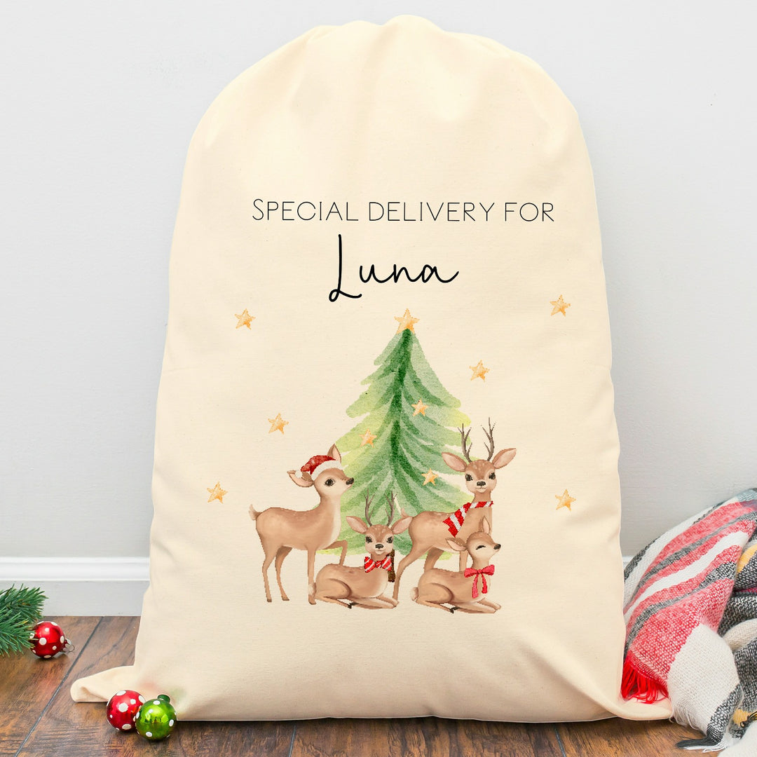 Personalised Deer Family Santa Sack