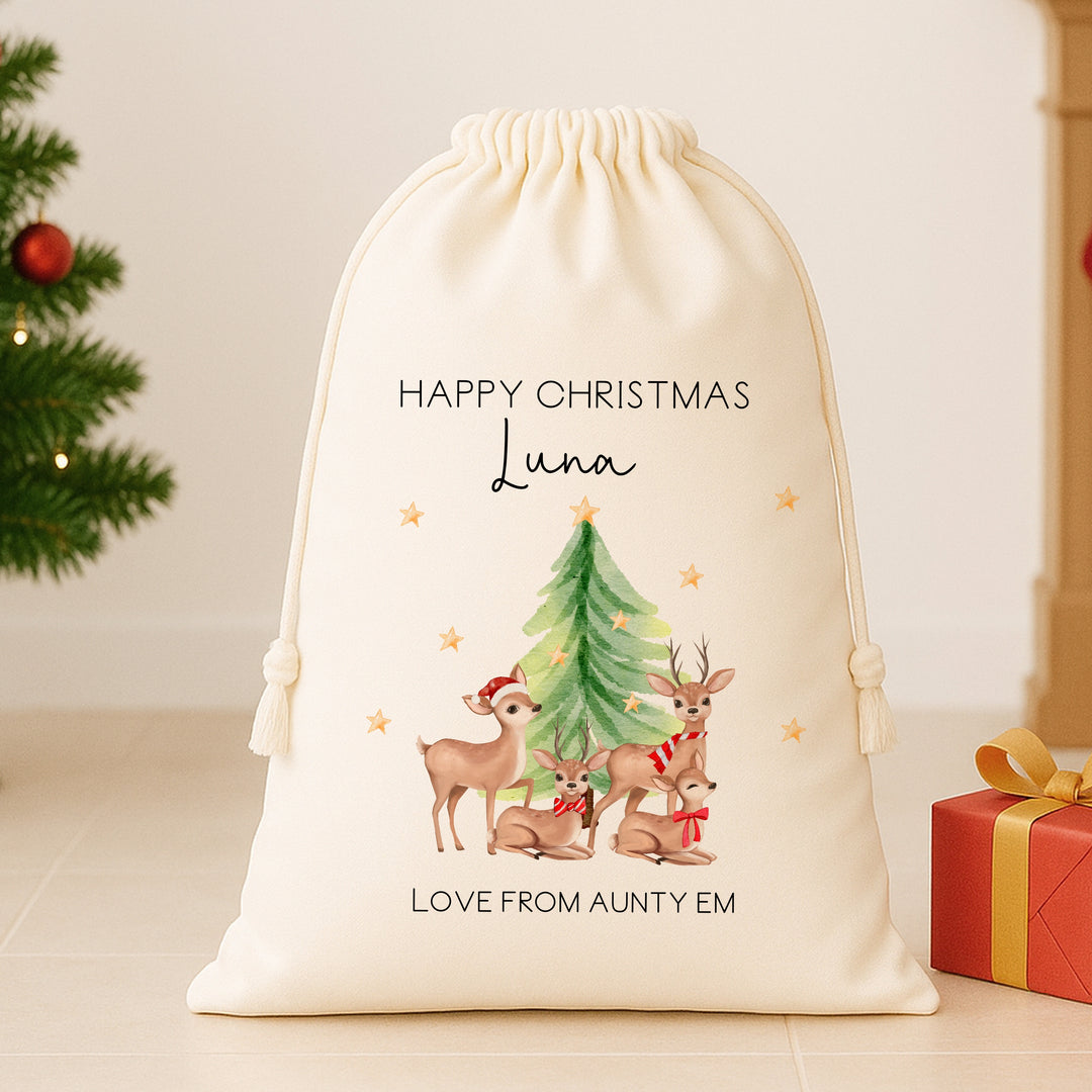 Personalised Deer Family Santa Sack