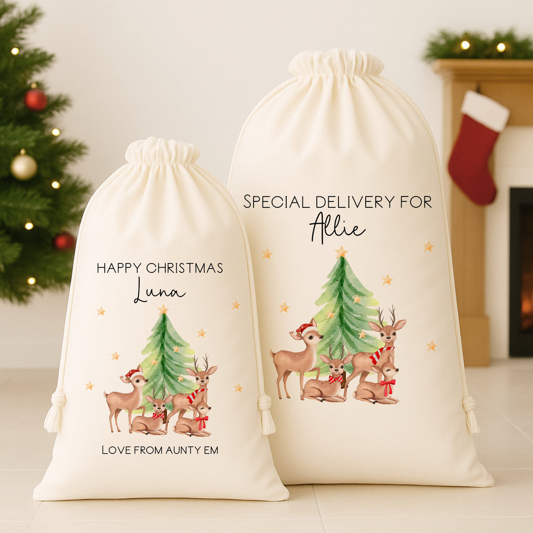 Personalised Deer Family Santa Sack