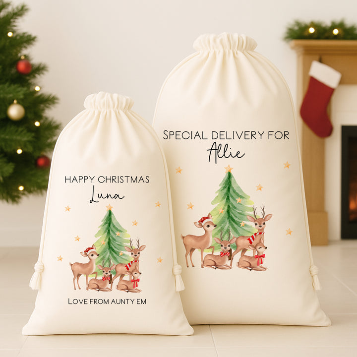 Personalised Deer Family Santa Sack