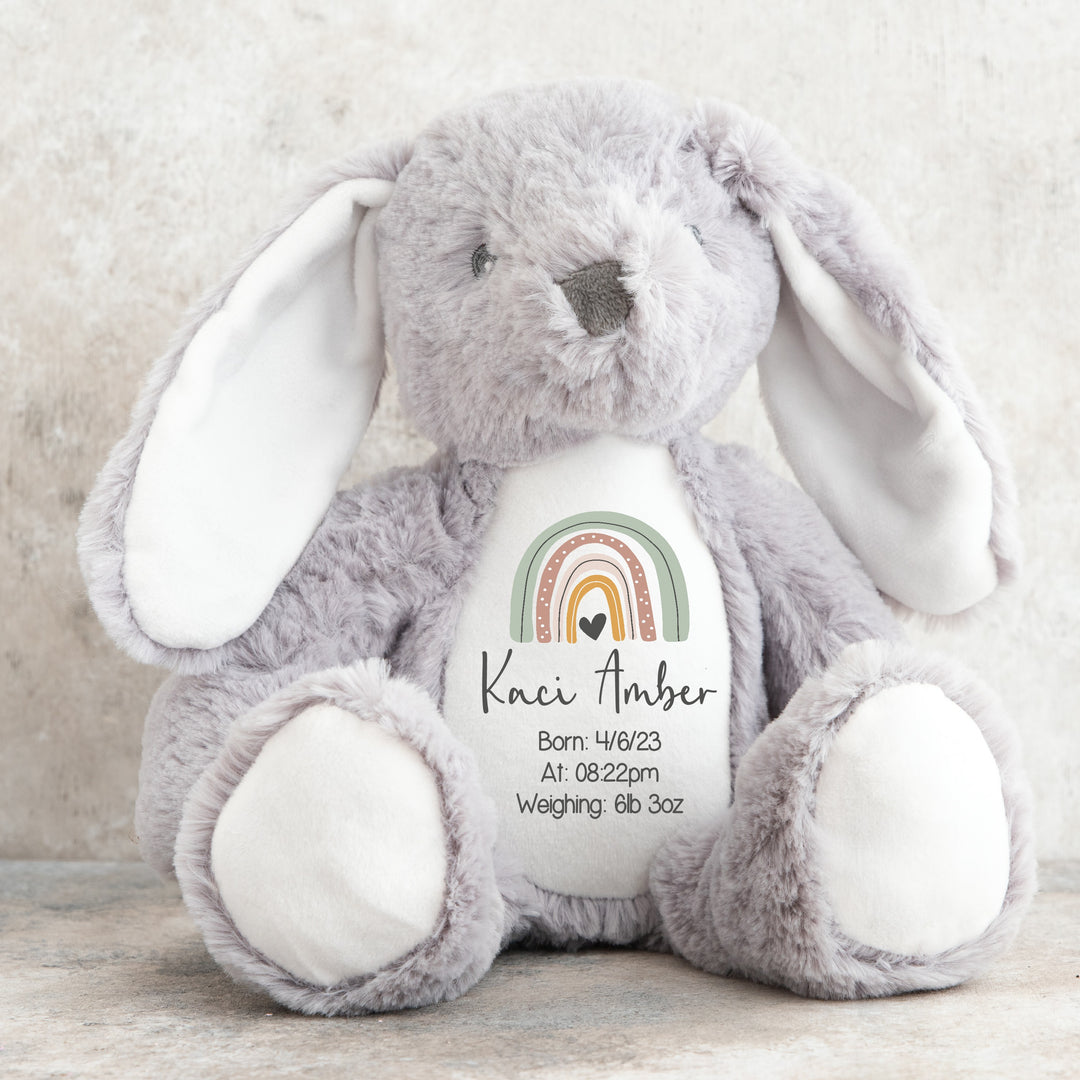 Personalised Sage Rainbow Birth Announcement Teddy