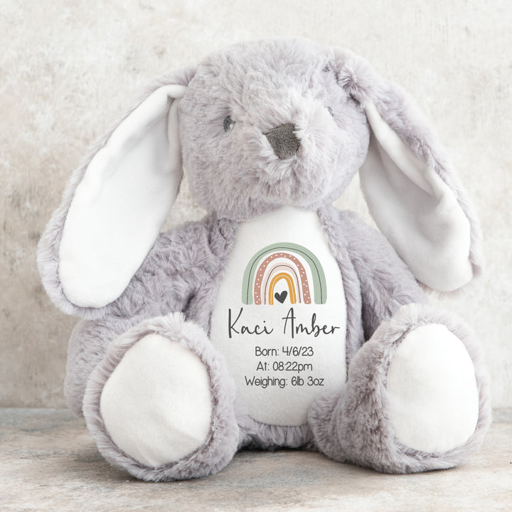 Personalised Sage Rainbow Birth Announcement Teddy