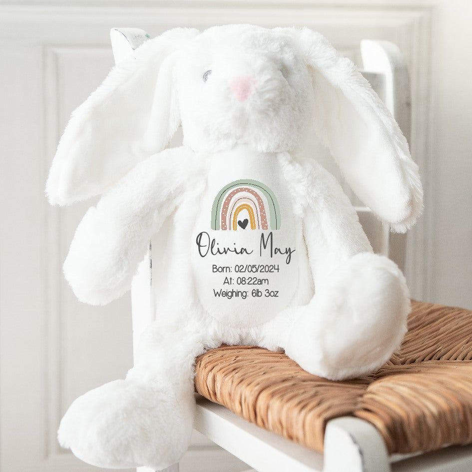 Personalised Sage Rainbow Birth Announcement Teddy