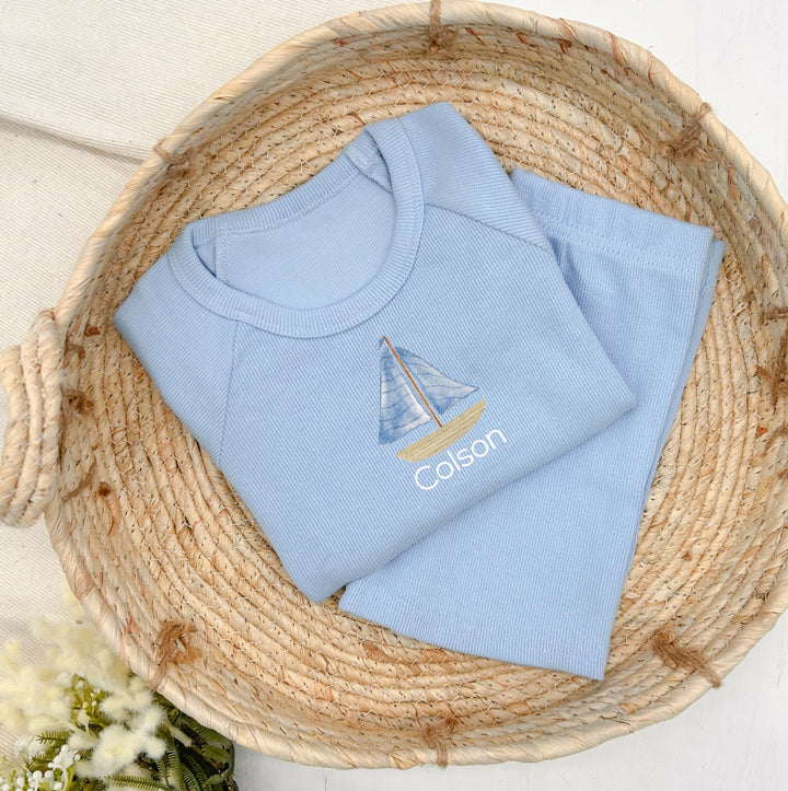 Personalised Sail Boats Ribbed Shorts Set